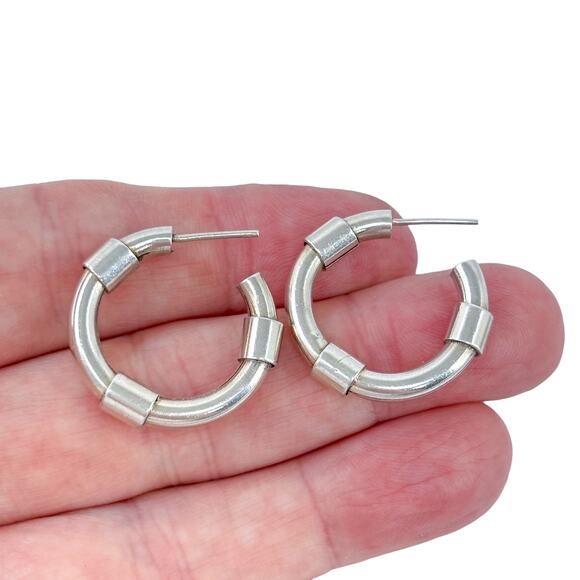 Estate Sterling Silver 925 Chunky Segment Hoop Earrings - Picture 1 of 6